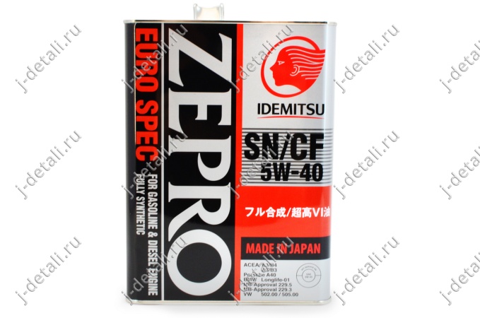 IDEMITSU ZEPRO Euro Spec 5w-40 SN/CF 4л масло синтетическое пр-во Япония ()